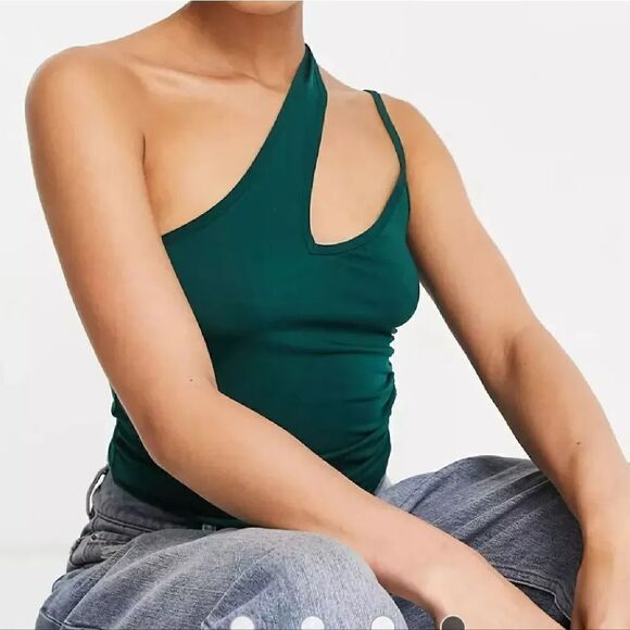 Trendyol Emerald Green One Shoulder Satin Tank Top Medium NWT - Picture 7 of 14